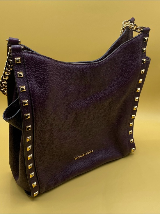 Michael Kors Handbags - Michael Kors Plum Leather Studded Hobo Shoulder Bag with Gold Hardware